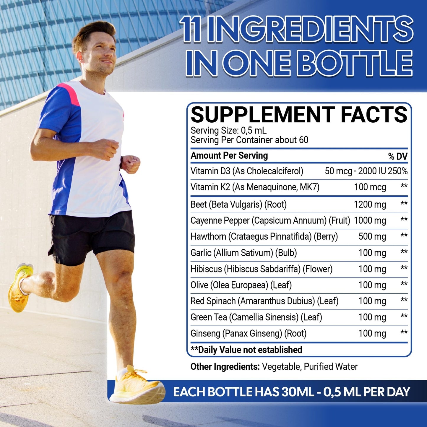 11in1 Beet Root Liquid Drops - Support Overall Wellness - with Vitamin D3, Vitamin K2, Hawthorn Berry, Cayenne Pepper, Garlic, Hibiscus, Olive, Red Spinach, Green Tea - 1 FL Oz - 60 Day Supply - dailyvitalstore