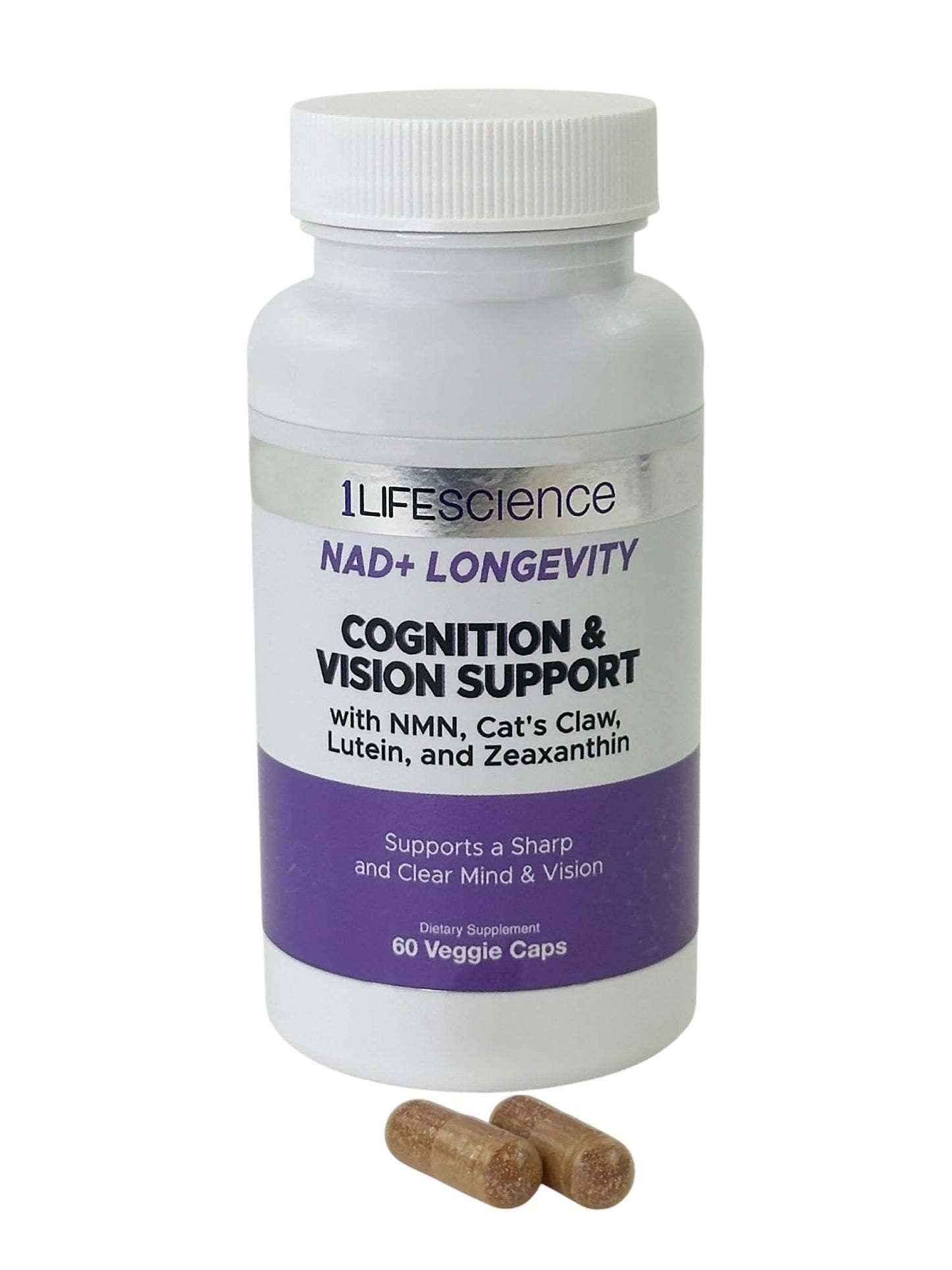1LifeScience Cognition & Vision Support Supplement – NMN, Lion’s Mane, Cat’s Claw, Apigenin, PQQ & Lutein – NAD+ Support Formula – cGMP Made in USA – 60 Caps - dailyvitalstore