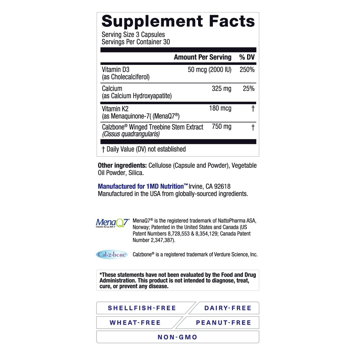 1MD Nutrition OsteoMD for Comprehensive Bone Support | with Calcium Hydroxyapatite, Vitamin D3 & K2 | 180 Capsules (2-Pack) - dailyvitalstore