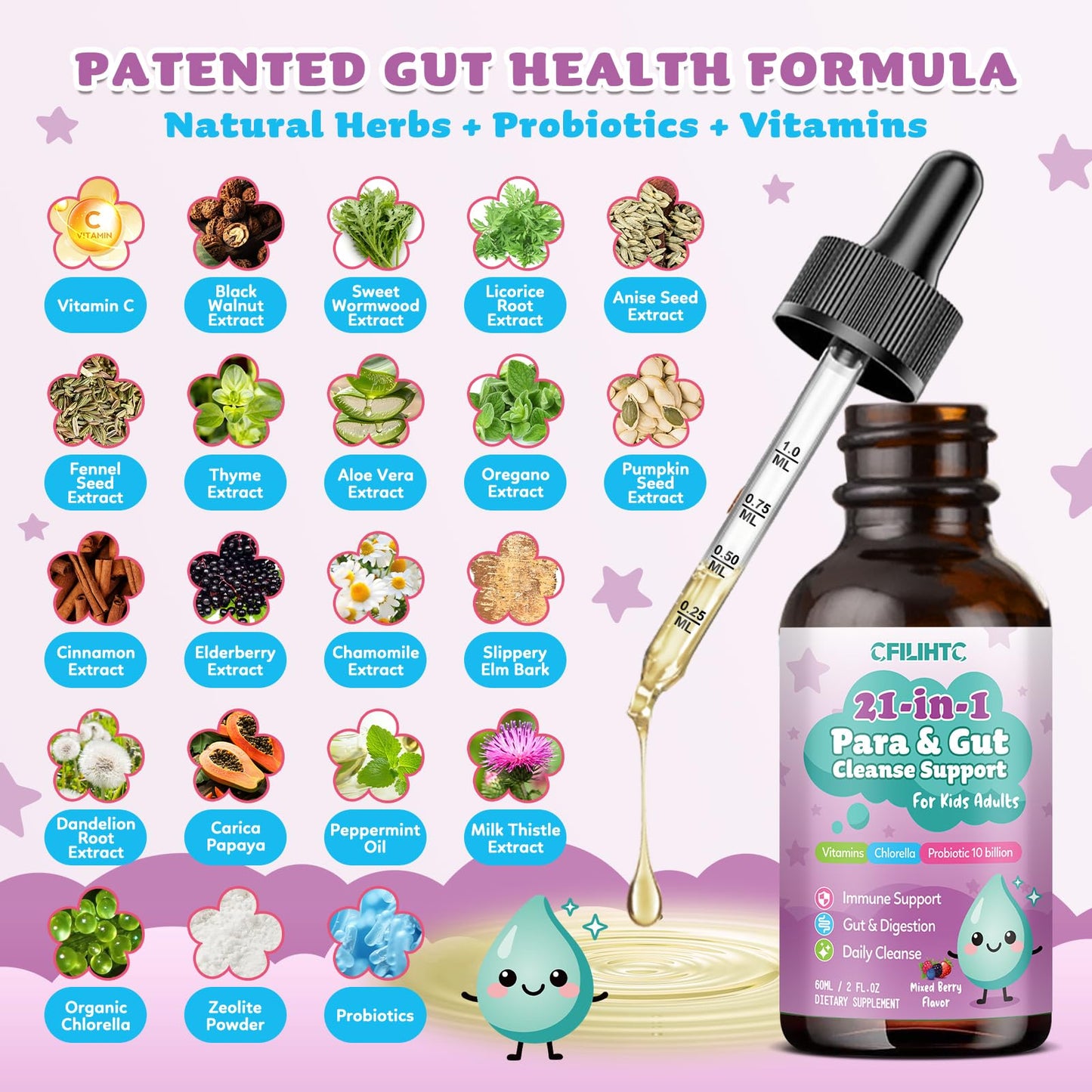 21 in 1 Parasite Cleanse for Humans & Kids, Herbal Gut Cleanse & Detox Support, Wormwood Black Walnut Pumpkin Seed, Probiotics 10 Billion CFU, Digestive - dailyvitalstore
