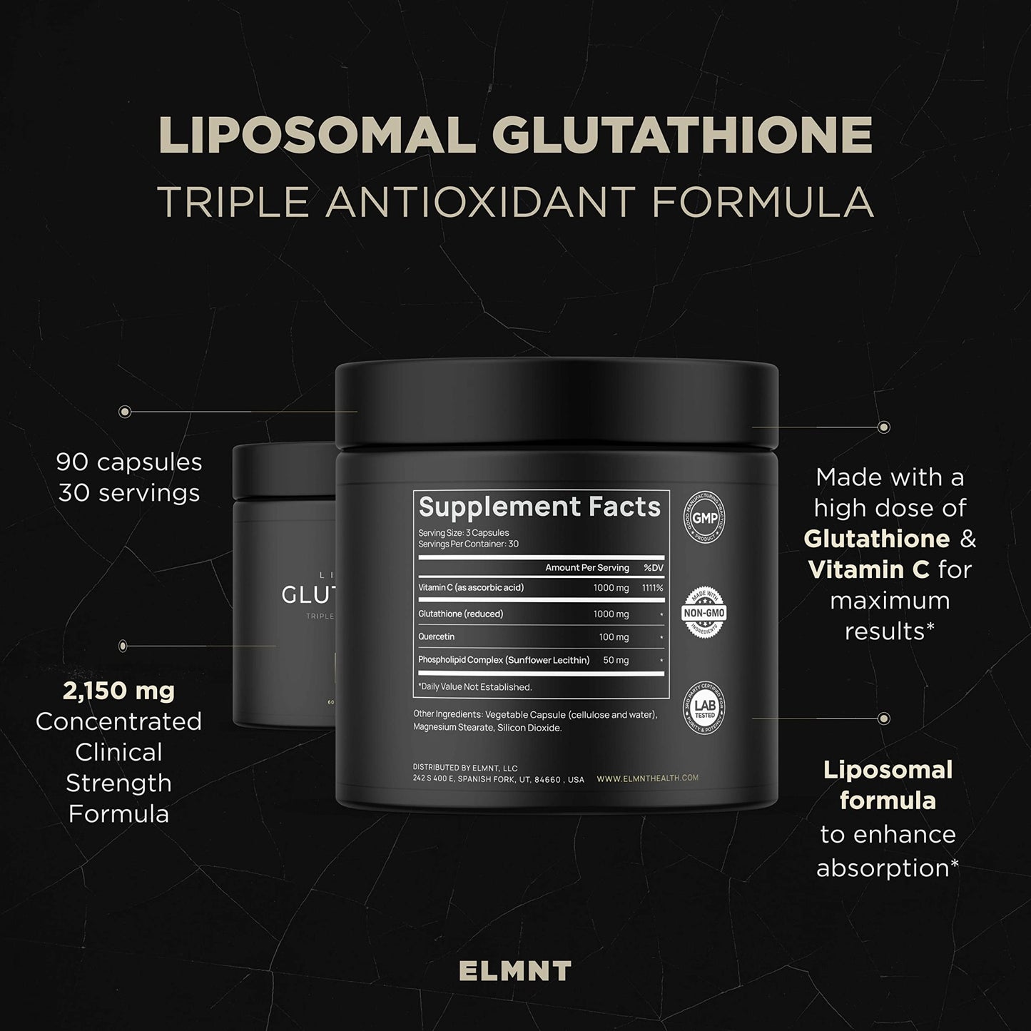 2150mg Super Liposomal Glutathione Supplement w. Vitamin C, Quercetin & Pure L Glutathione 2000mg Triple Action Formula Glutathione Liposomal Supplement - dailyvitalstore