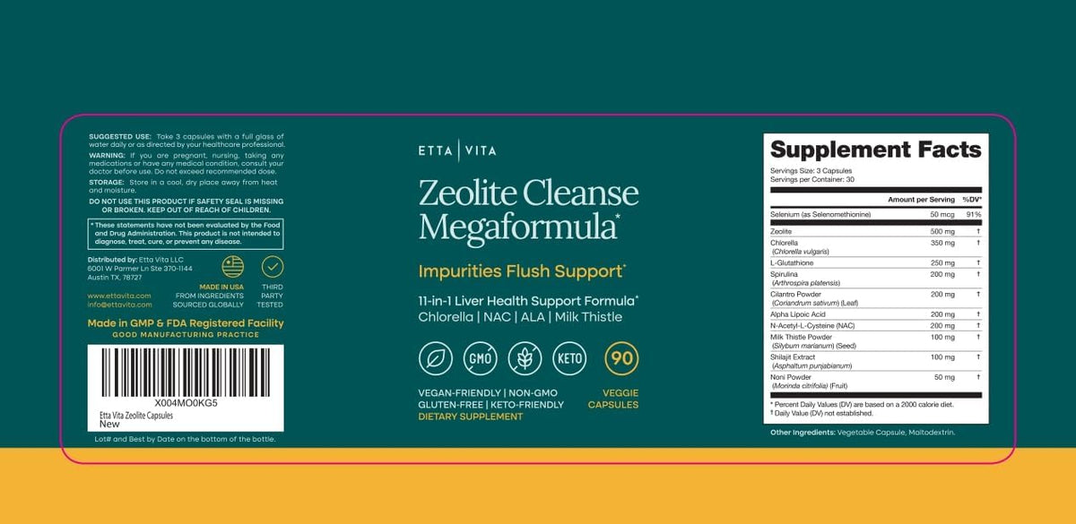 Liver Cleanse Detox & Repair with Zeolite, Chlorella, Glutathione NAC 90Ct | Zeolite supplement for gut health, cognition & natural energy - ALA, cilantro, milk thistle, noni, shilajit, vegan, non-GMO