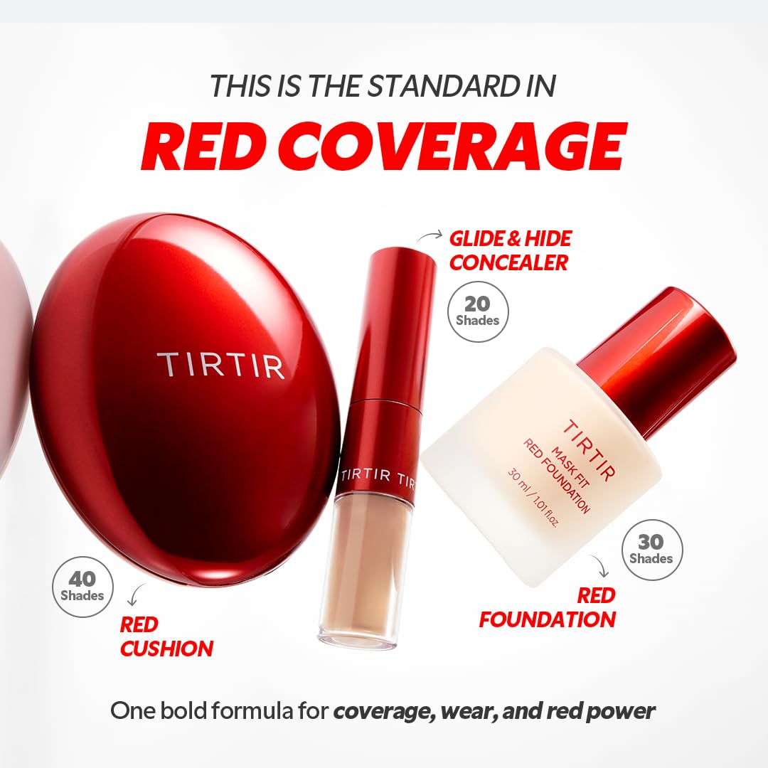 TIRTIR Mask Fit Red FoundationㅣLong Lasting Flawless Coverage, Energy Essence, Lightweight, Hydrating, Pore-Blurring, Breathable Satin Finish, Makeup, Radiant Skin, #21N Ivory, 1.01 Fl Oz