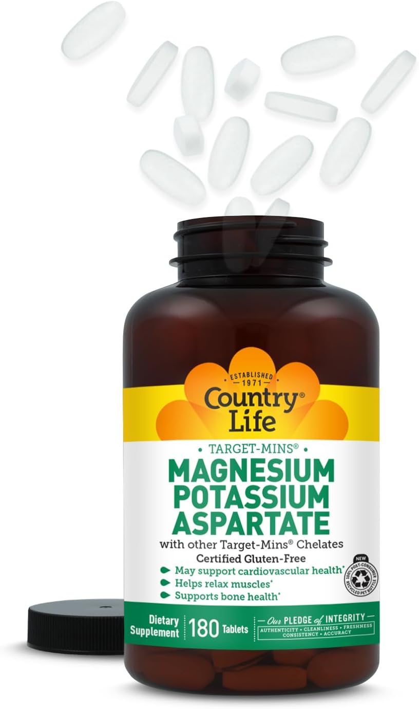 Country Life Target-Mins Magnesium 600 mg and Potassium 198 mg, 180 Tablets