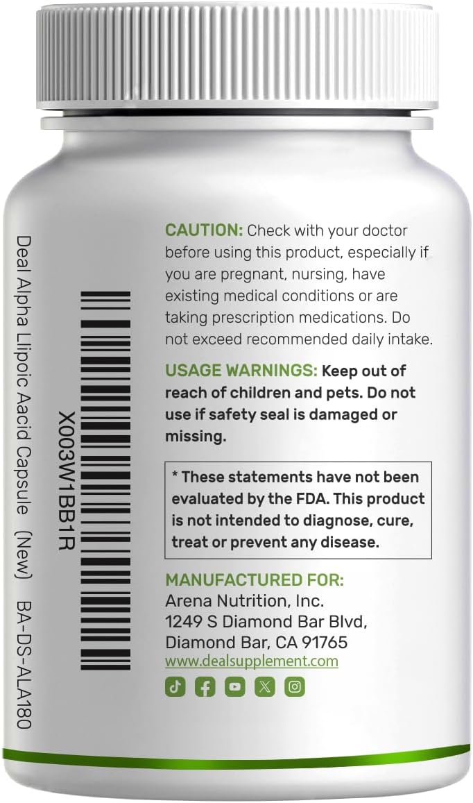 Alpha Lipoic Acid 1,000mg, 180 Veggie Capsules – 50/50 R-ALA & S-ALA for Max Bioavailability – Antioxidant Supplement – Energy & Nervous System Support – Non-GMO