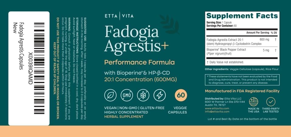Fadogia Agrestis 600mg Supplement for Men, Energy, Drive & Stamina Support | Concentrated herbal extract for energy, muscle & workout recovery, vegan, non-GMO, gluten free, made in USA