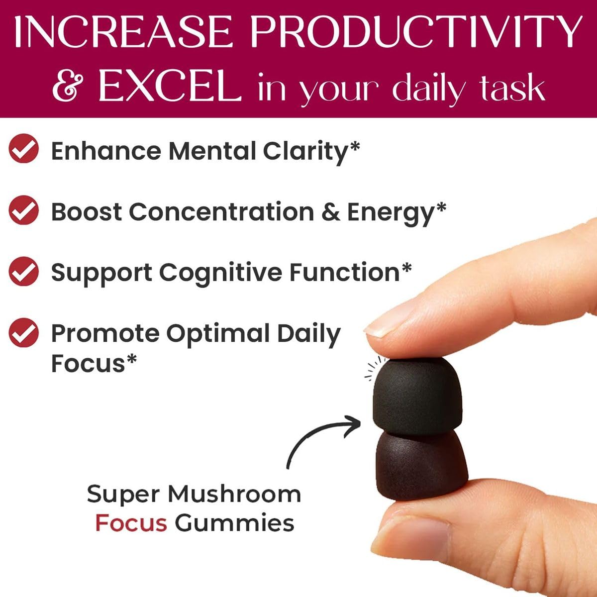 Auri Nutrition Super Mushroom Focus Gummies w/Lion's Mane, Alpha GPC & Rhodiola – Mushroom Supplement to Support Cognitive Function, Mental Clarity, Focus & Energy