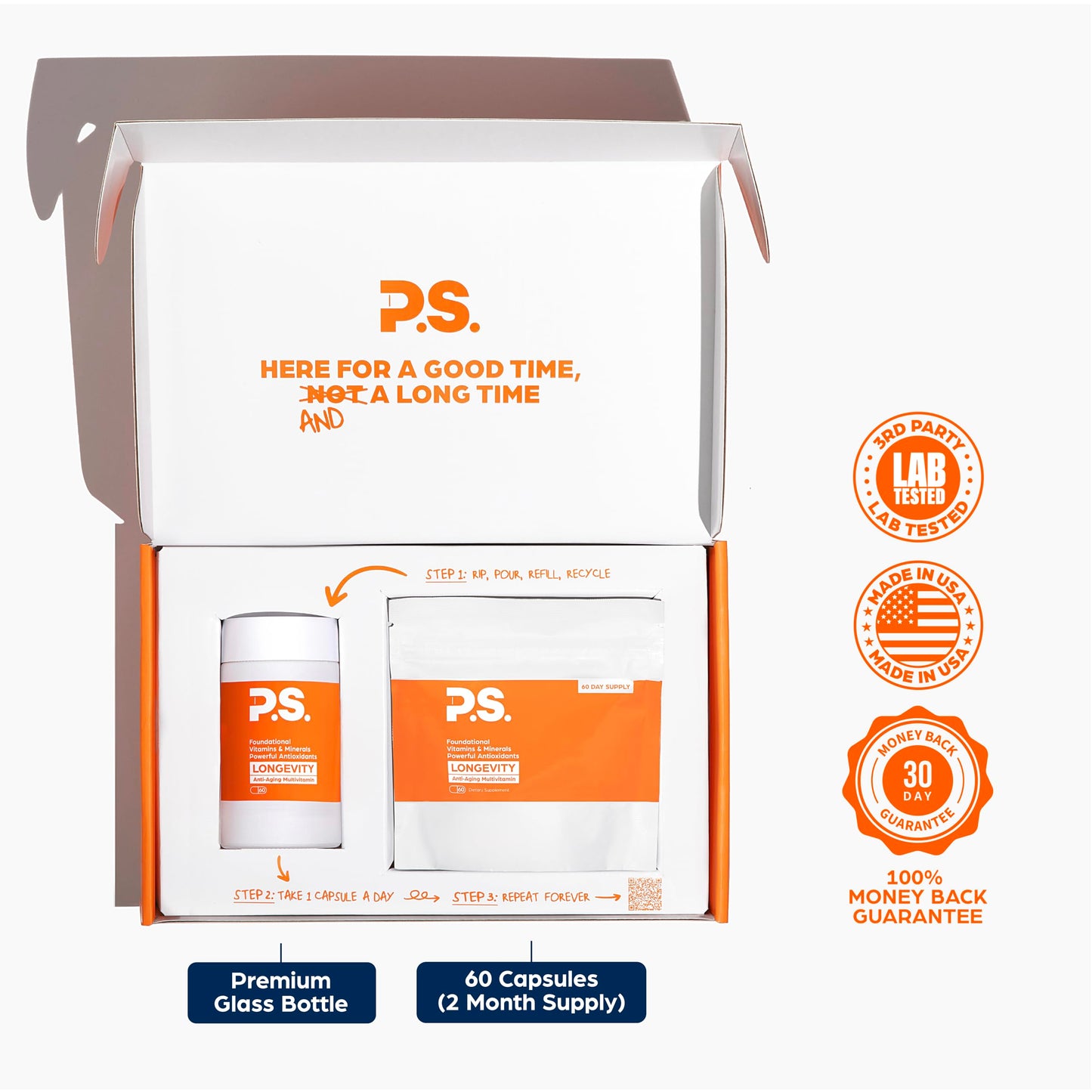 PS Longevity Supplements - Methylated Multivitamin for Men and Women with B Vitamins, Nicotinamide Riboside, CoQ10, Resveratrol, ALA - Antioxidant Defense