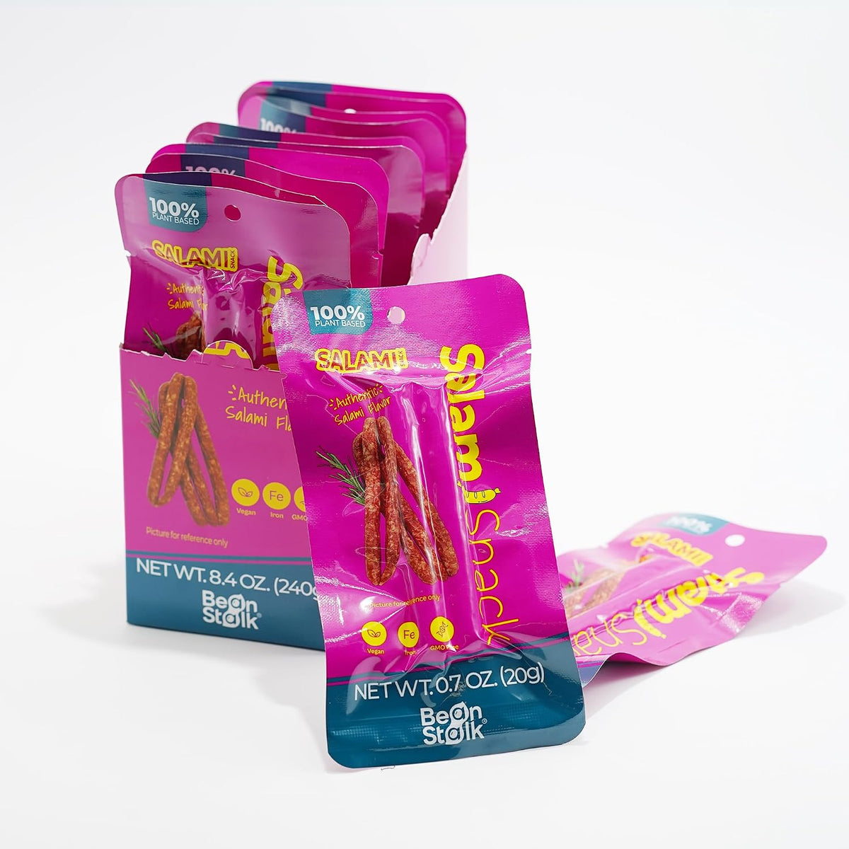 Bean Stalk Savory Salami Snack | Plant Based Sticks | 100% Meatless Vegan Jerky | Authentic Salami Flavor | High-Protein 7g | Non-GMO | Perfect On-the-Go Snack | 12 pack (8.4oz/240g)