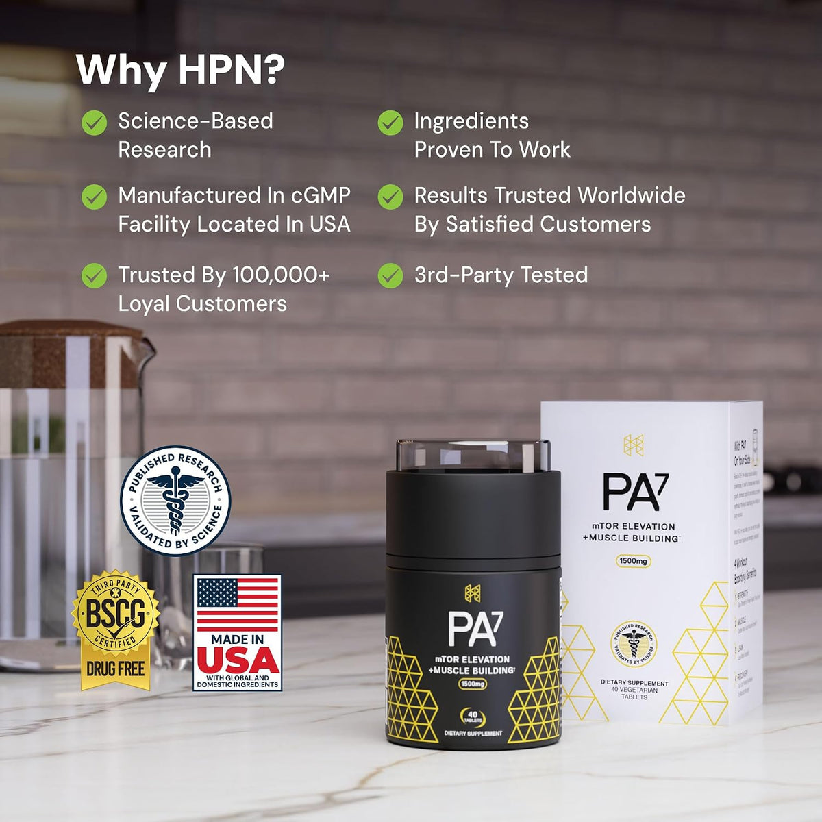 HPN PA(7) Phosphatidic Acid Muscle Builder Top Natural Muscle Builder - Boost mTOR | Build Mass and Strength from Your Workout | 10 Day Supply | Mediator phosphatidic acid with L-leucine supports protein synthesis, lean muscle and strength from training;