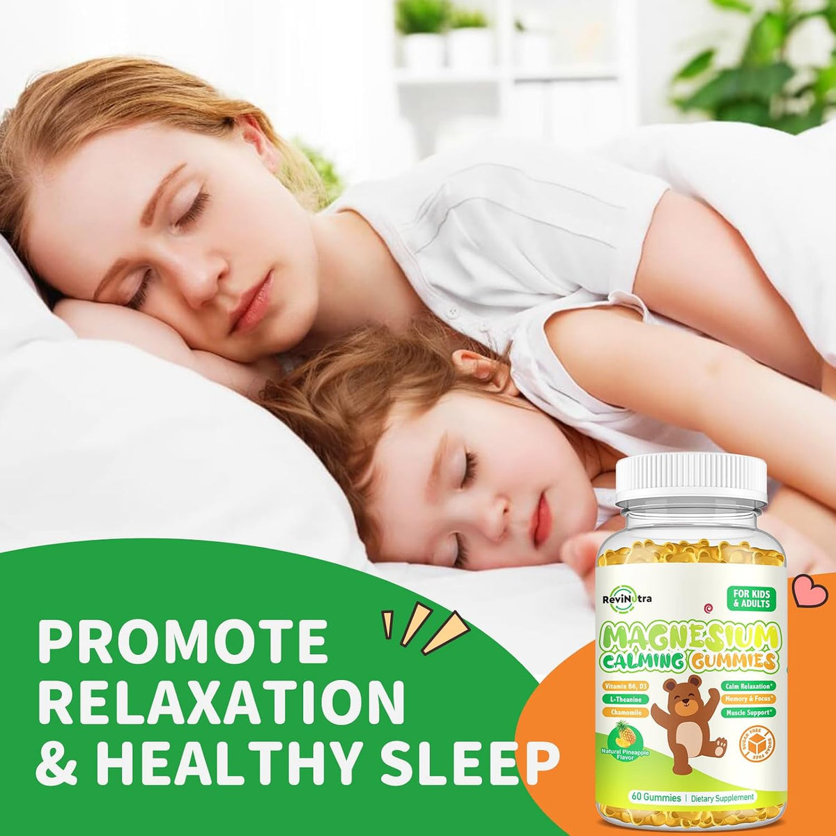 Magnesium Gummies for Kids - Magnesium Glycinate Supplement with L-Theanine, Vitamin B6, D3 for Adults & Kids, Calm Magnesium for Sleep, Relaxation, Brain, Bones, Orange & Pineapple