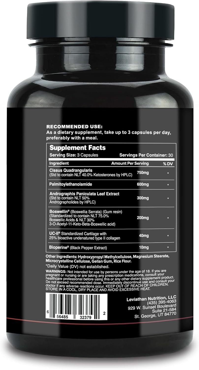 Leviathan Nutrition Joint Support | Helps Repair & Restore Joints for Comfort Mobility, Flexibility, Strength & Joint Health with Boswellia for Hands Back Knee and Joints for Men & Women - 90 Capsules