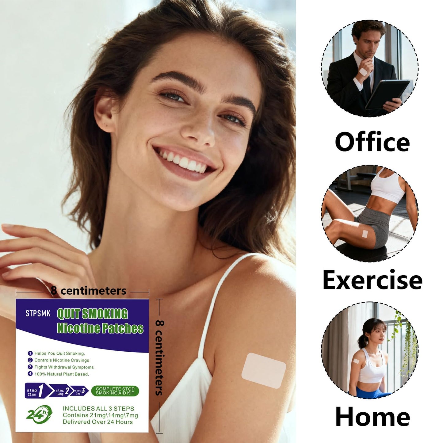 STPSMK Nicotine Patches 28mg - Adjustable 4-Step Dose (28/21/14/7mg) | Plant-Based | 24HR | Quit Smoking & Vaping Kit (15 Patches) STPSMK buy supplements Au