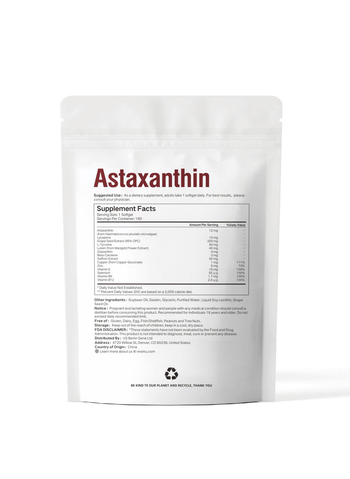 14-in-1 Astaxanthin 12mg & Lutein 40mg with Zeaxanthin Supplements, 6 Month Supply, Fresh Microalgae Source, Supports Eye, Skin, Antioxidant, Joint, Circulatory Health Non-GMO Gluten Free 180 Softgels