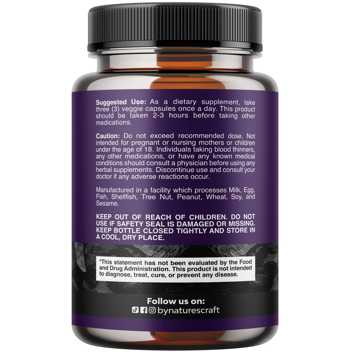 Natures Craft Activated Charcoal Pills Detox & Cleanse - Purifying Coconut Capsules with 1200 mg Per Serving for Bloating Relief - Active Detox Supplement for Body & Gut Health -180 Count