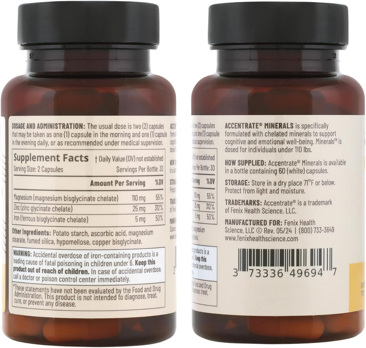 Accentrate Minerals - Magnesium Supplement for Kids – Chelated Magnesium Zinc Iron (Mg Zn Fe) – Mental Wellness Mineral Supplement for Focus, Mood & Brain Support – Bioavailable – 60 Capsules