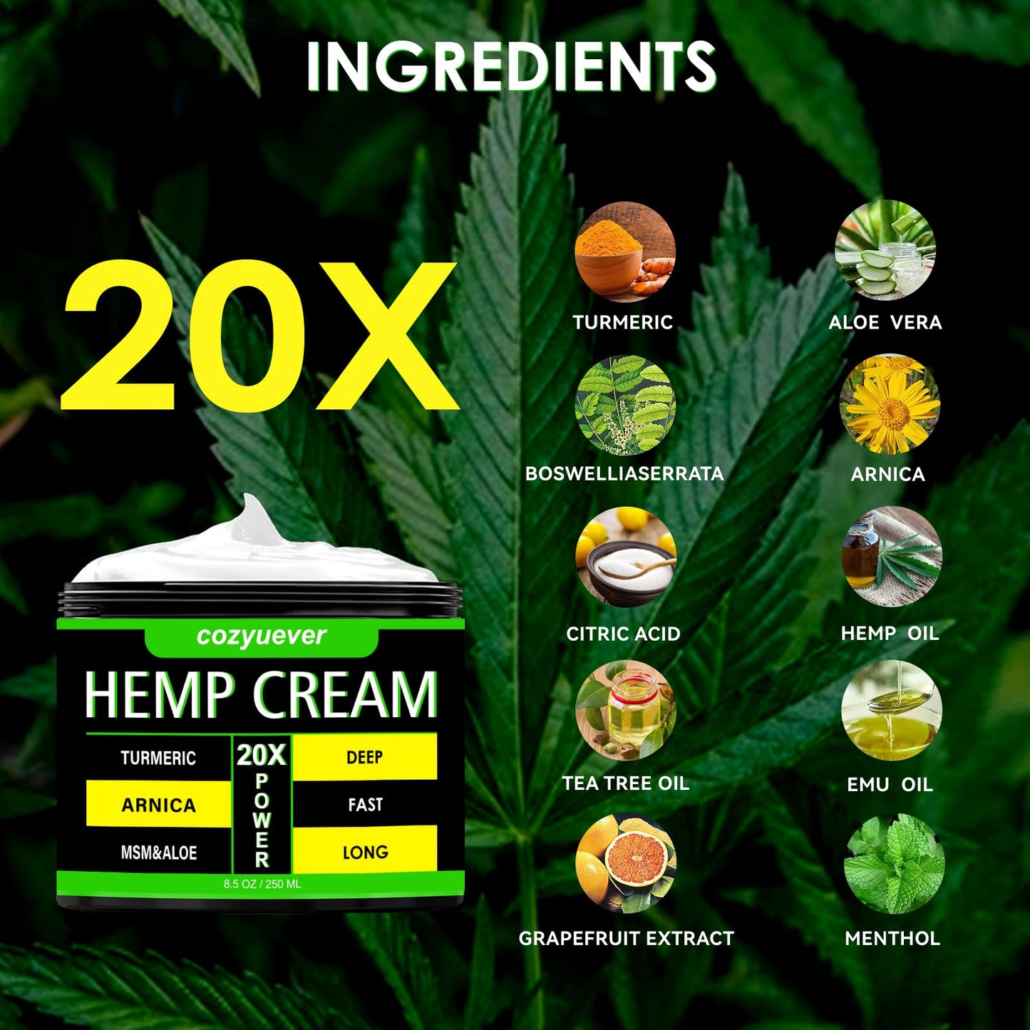 cozyuever 8.5 Oz Hemp Cream with Arnica, Menthol, Aloe, Emu Oil, Turmeric cozyueverBuy Supplements Australia