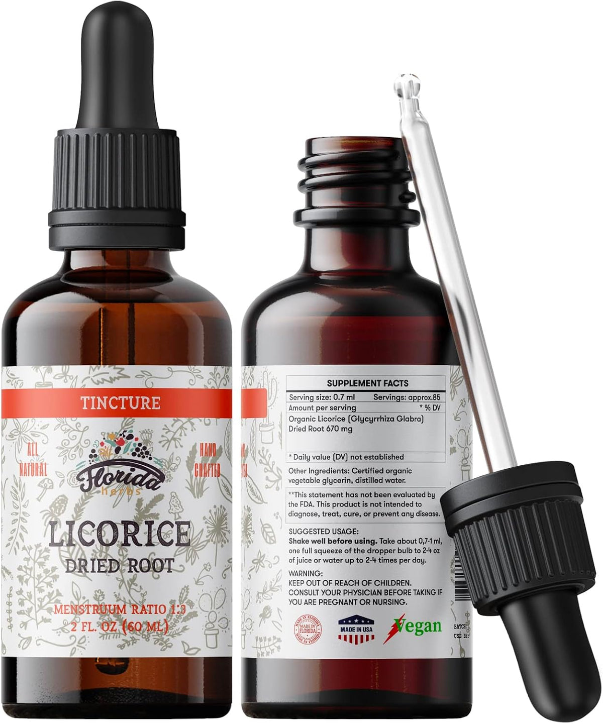 Licorice Tincture, Organic Licorice Extract (Glycyrrhiza Glabra) Dried Root, Herbal Supplement, Non-GMO in Cold-Pressed Organic Vegetable Glycerin 2 oz, 670 mg