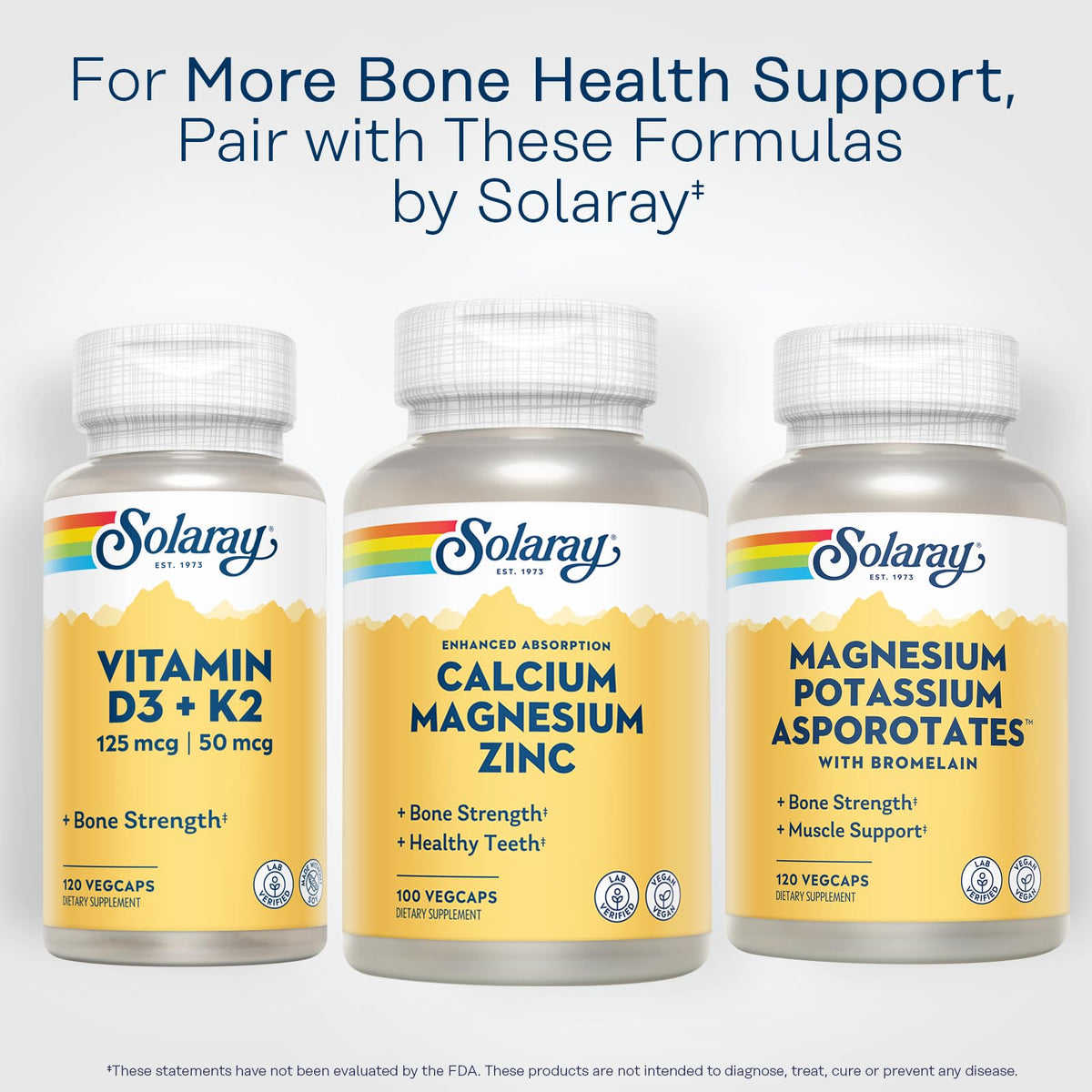 SOLARAY Calcium Magnesium Zinc Supplement - with Calcium 1000mg, Magnesium 500mg - Bone Health, Muscle Function, Heart Health and Immune Support - Vegan, 60 Day Guarantee, 68 Servings, 275 VegCaps