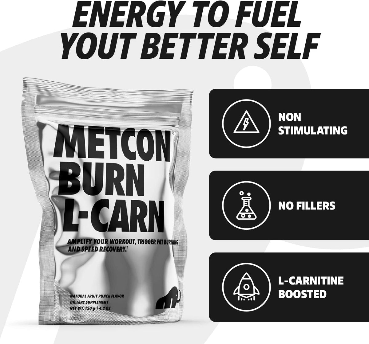 MetCon L-Carn Pre Burn - All Natural Fruit Punch and Non Stimulant Fat Burner for Pre-Workout with L-Carnitine Thermogenic (120g)