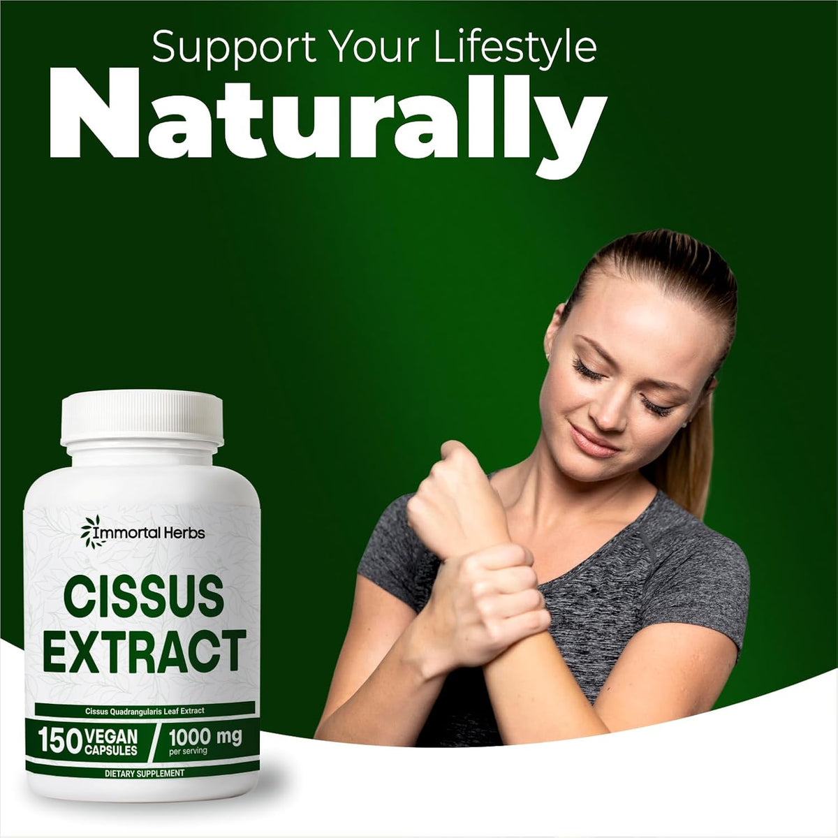 Cissus Quadrangularis Supplement 1000mg, 150 Pills, Pure Extract Powder with 40% Ketosterones, Non-GMO and Gluten-Free Cissus Extract Capsules for Men and Women