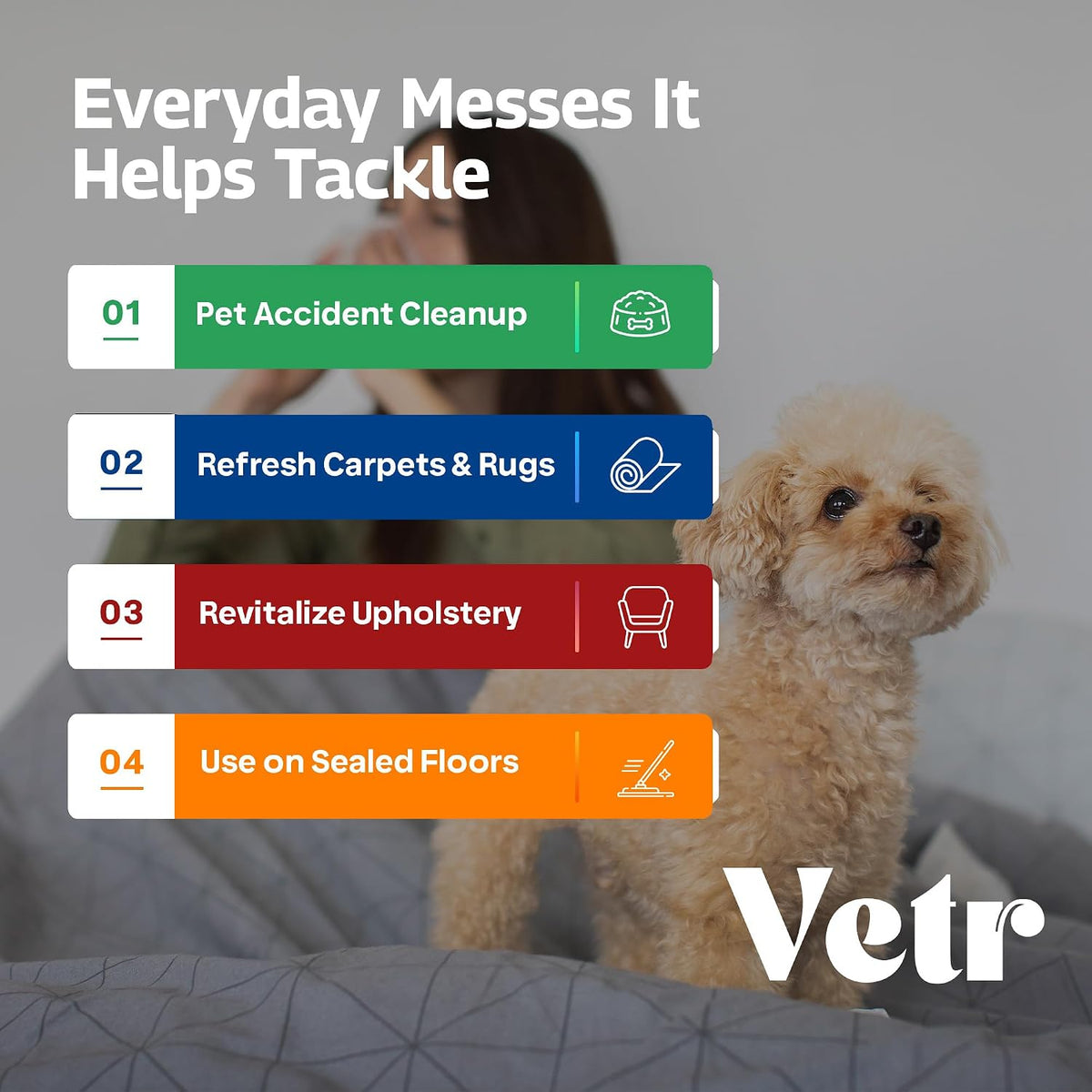 vetr Pet Odor & Stain Blaster - Enzyme Pet Stain & Odor Removal Spray - 32 oz Bottle for Carpet, Upholstery & Floors - Rid of Dog & Cat Urine, Vomit & Messes
