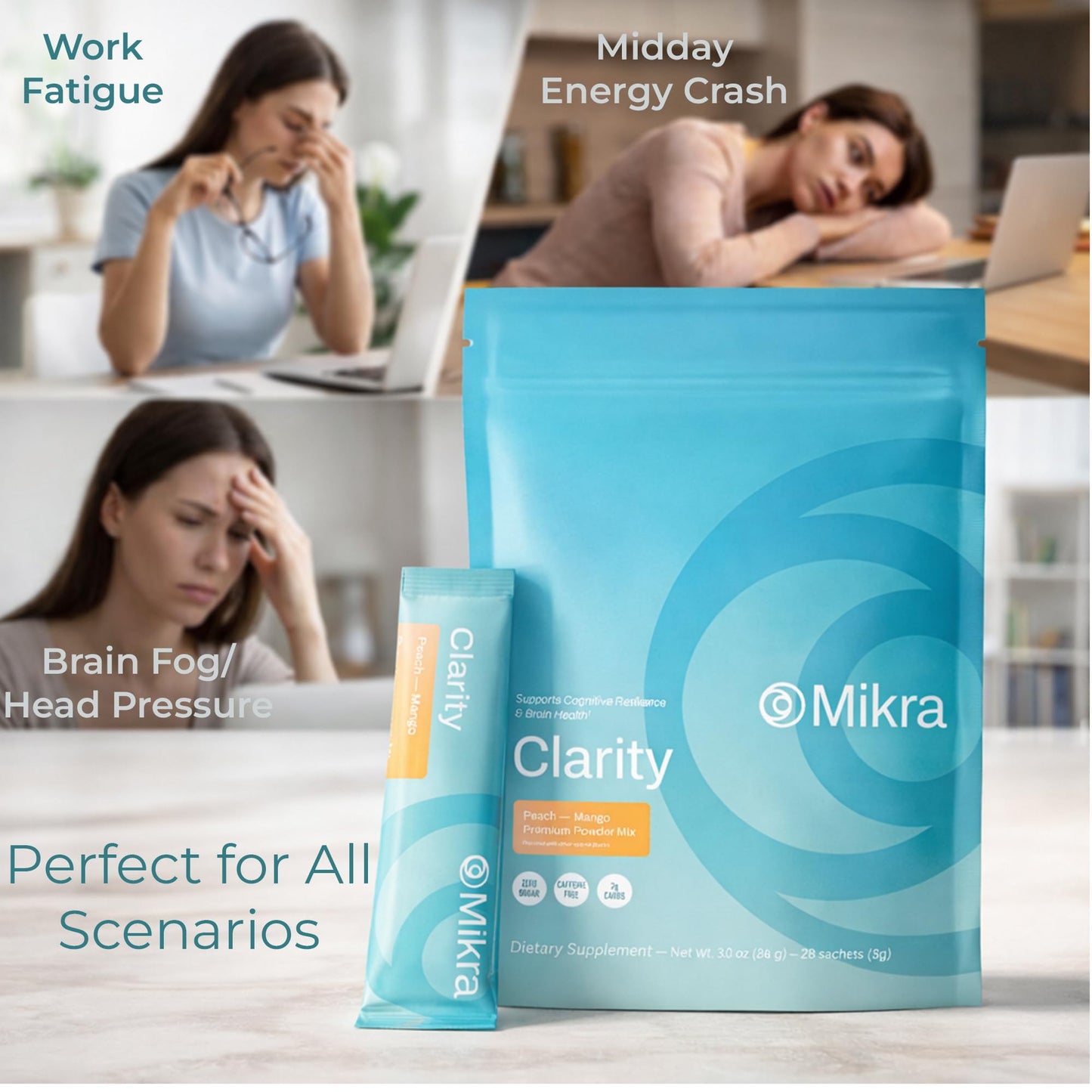 Mikra Clarity Nootropic Focus Drink Mix - Daily Cognitive & Calm Support Formula with Citicoline, Lion’s Mane & L-Theanine - Calm Drink Mix & Focus Aid for Energy and Clarity - 14 Single-Serve Sachets Mikra buy supplements Au