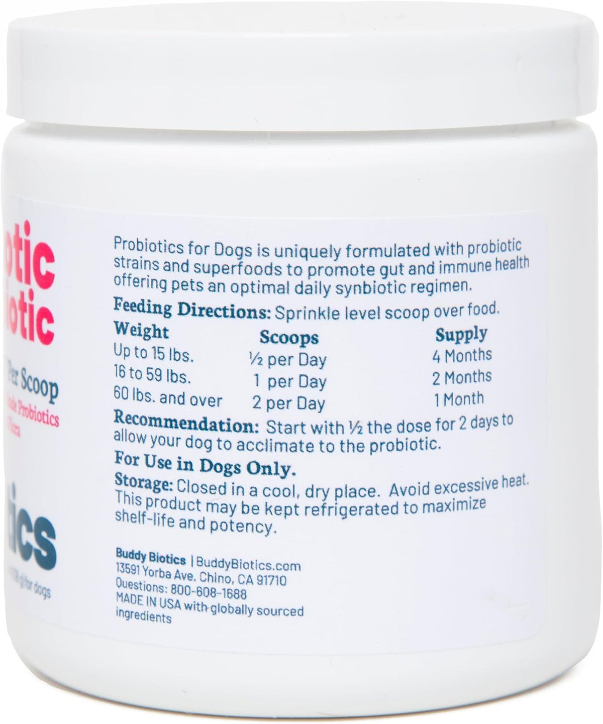 Probiotic + Prebiotic Powder for Dogs – 7 Probiotic Strains with Prebiotic FOS, Supports Gut Flora, Digestive & Immune Health, 5 Billion CFU per Scoop