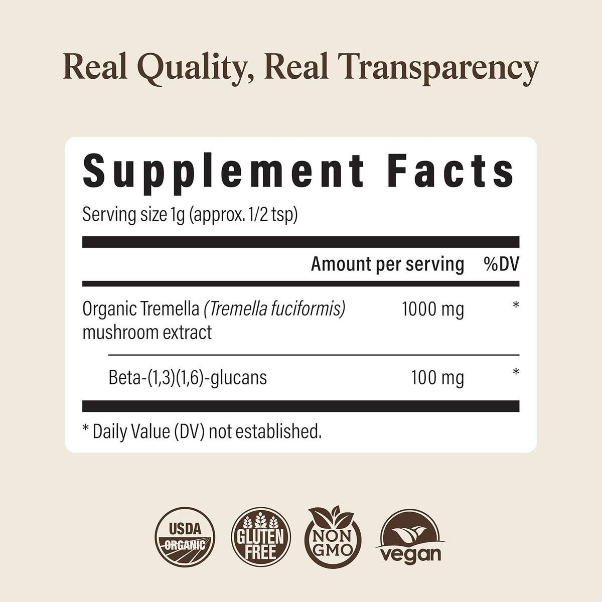 Real Mushrooms Tremella Mushroom Powder – Organic Tremella Extract from Fruiting Body – for Daily Wellness Routine – Vegan, Non-GMO, No Fillers – 150 Servings Mushroom Blend Supplements