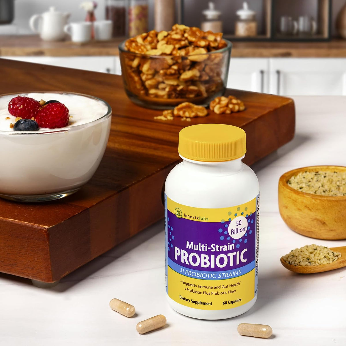 InnovixLabs Probiotic & Prebiotic Bundle Multi-Strain Probiotic (60 Time-Release Capsules) Prebiotic Fiber Powder (30-Day Supply). Boost Probiotic Growth for Gut and Immune Health.*
