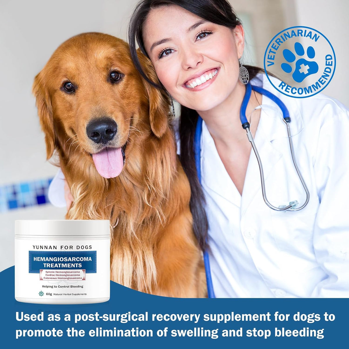 Quick Stop Bleeding for Dogs, Natural Yunnan Sanqi & Herbal Powder | Supports Internal Bleeding, Hemangiosarcoma, Bloody Stools, Post-Surgical Recovery, Ulcers, Severe Bruising, 60g