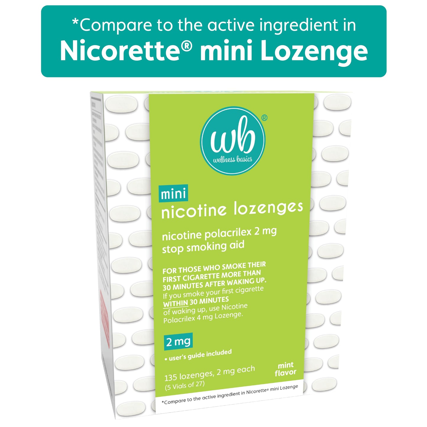 Wellness Basics Mini Nicotine Lozenge 2mg | Stop Smoking Aid | Mint Flavor | 135 Count | Pack of 5 Vials | Reduces Cravings & Withdrawal Symptoms Wellness Basics buy supplements Au