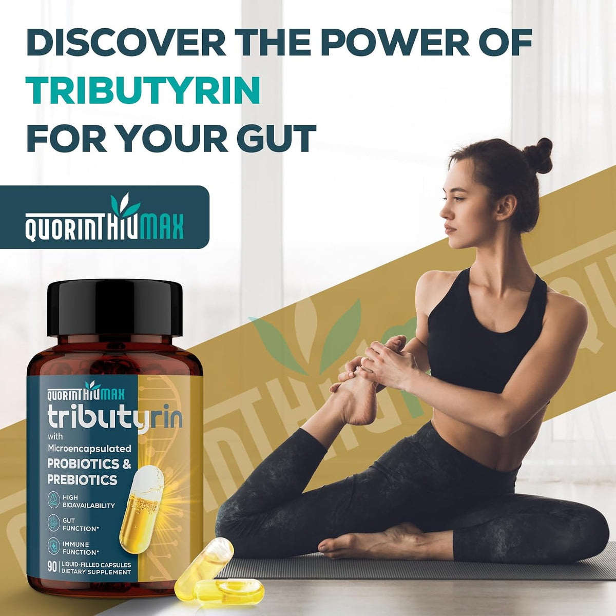 Tributyrin Supplement for Gut & Immune 800mg | High Bioavailability with Microencapsulated Probiotics & Prebiotics - Advanced Liquid-Filled Tributyrin Complex, Gluten Free, 90 Capsules