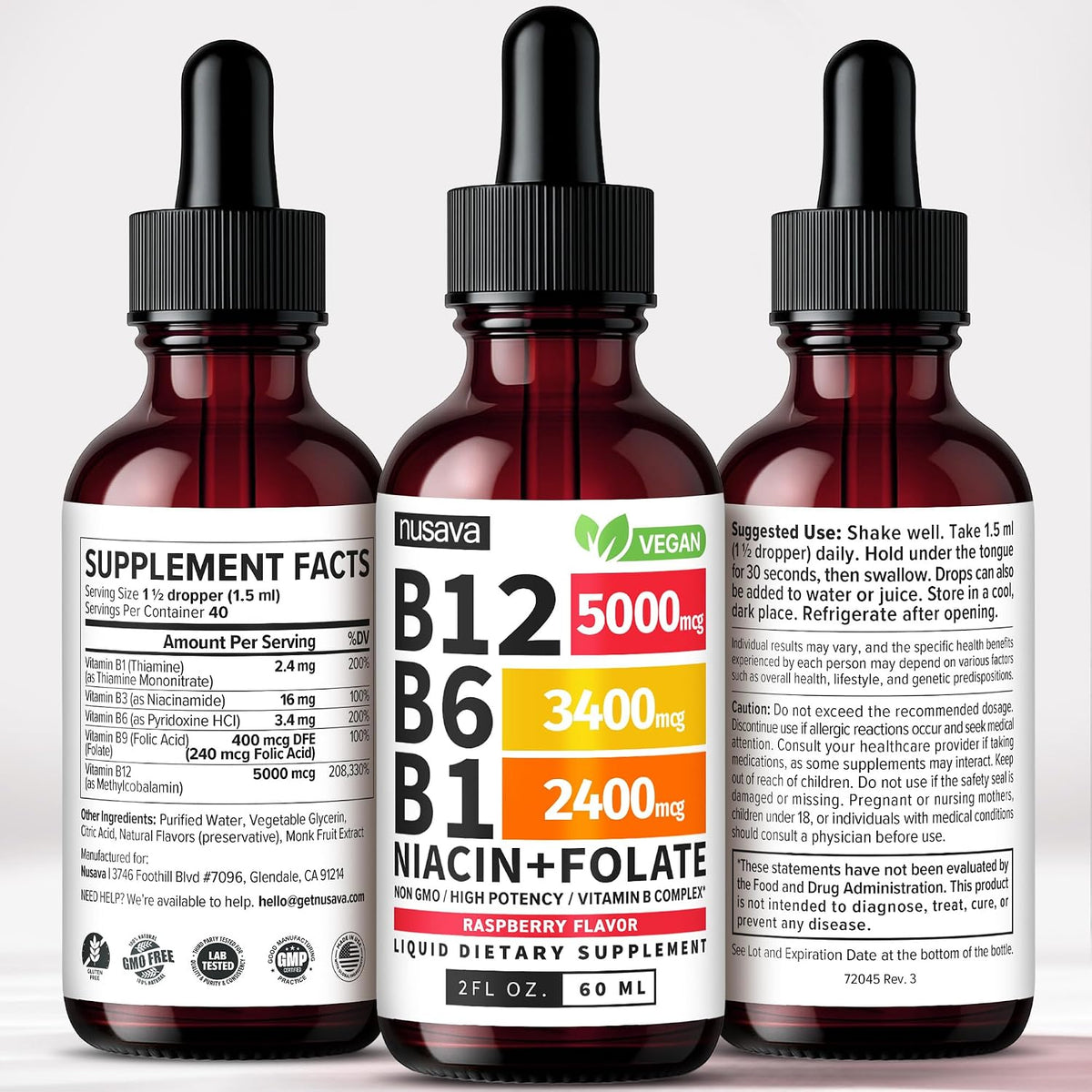 NUSAVA Vitamin B12 Liquid Drops and Strawberry Flavored D3 K2 Bundle — Daily Wellness Liquid Vitamins for Energy & Immune Support — Non-GMO, Gluten-Free, 2pk Each