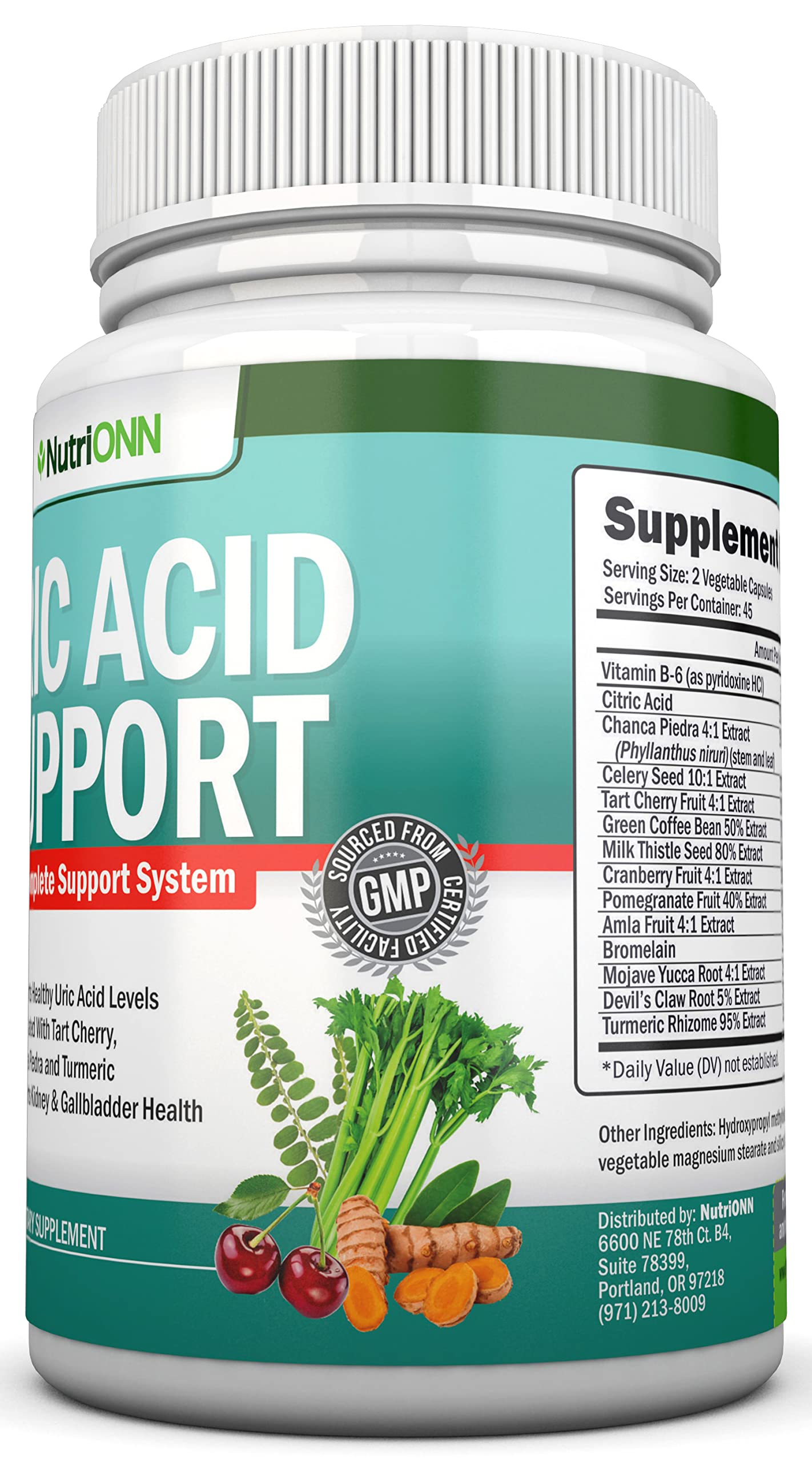 Uric Acid Flush - Herbal Uric Acid Cleanse Supplement - With Tart Cherry, Celery Seed Extract, Chanca Piedra, Devil’s Claw & Green Coffee Bean - Vegan
