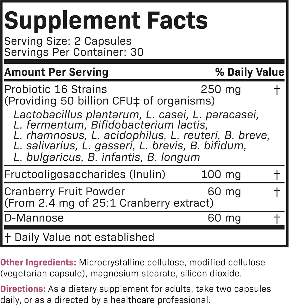 Futurebiotics Women's Probiotic 50 Billion CFU + Prebiotic with Cranberry & D-Mannose – Digestion Immune and Urinary Tract Support, Non-GMO, 60 Vegetarian Capsules
