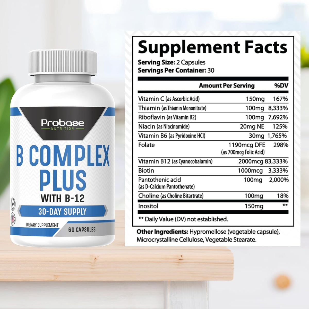 Probase Nutrition B Complex Plus with B-12 60 Capsules 30-Day Supply