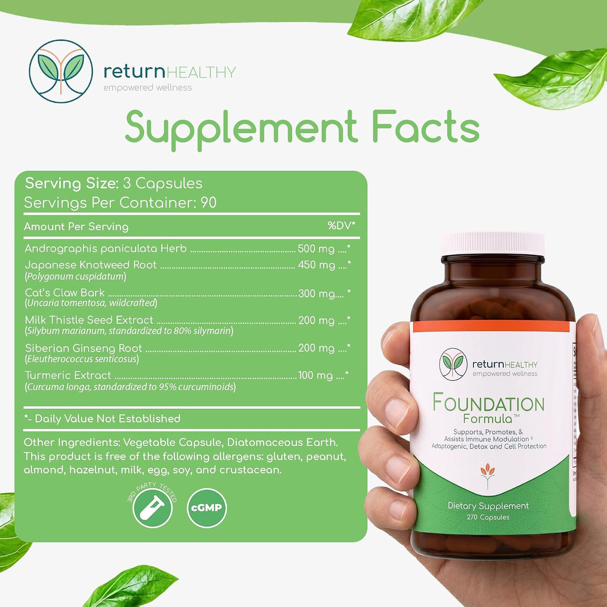 Foundation Formula | Tick Immune Support Supplement | with Japanese Knotweed Root, Cat's Claw, Milk Thistle | Resveratrol Supplement | Non-GMO, All-Natural & Vegetarian, 270 Capsules