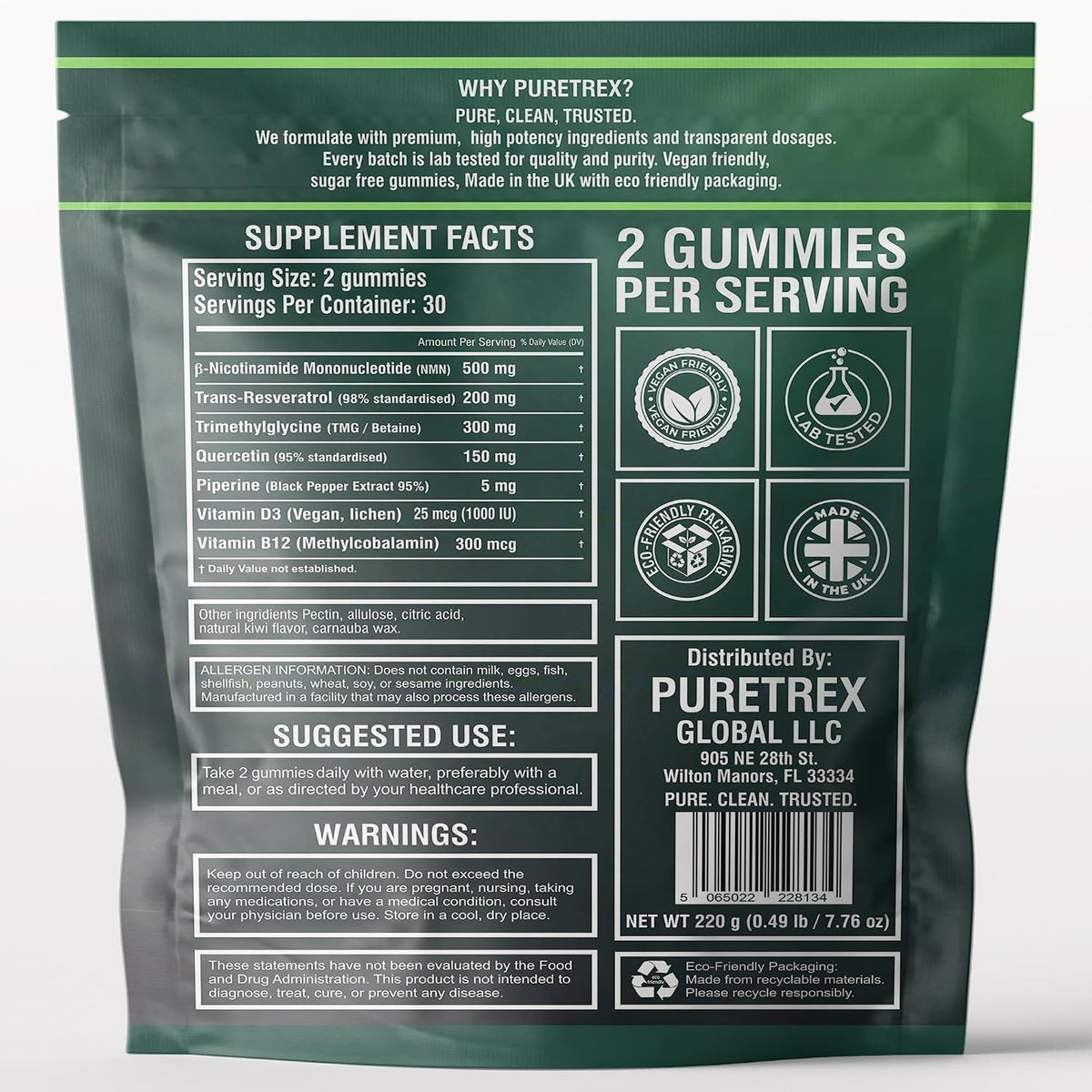 NMN Gummies 500mg with Trans-Resveratrol 200mg, Quercetin, TMG, Vitamin D3 B12, 1480mg NAD+ Supplement, Cellular Energy, Longevity & Healthy Aging Support, Vegan, 60 Kiwi Gummy Bears