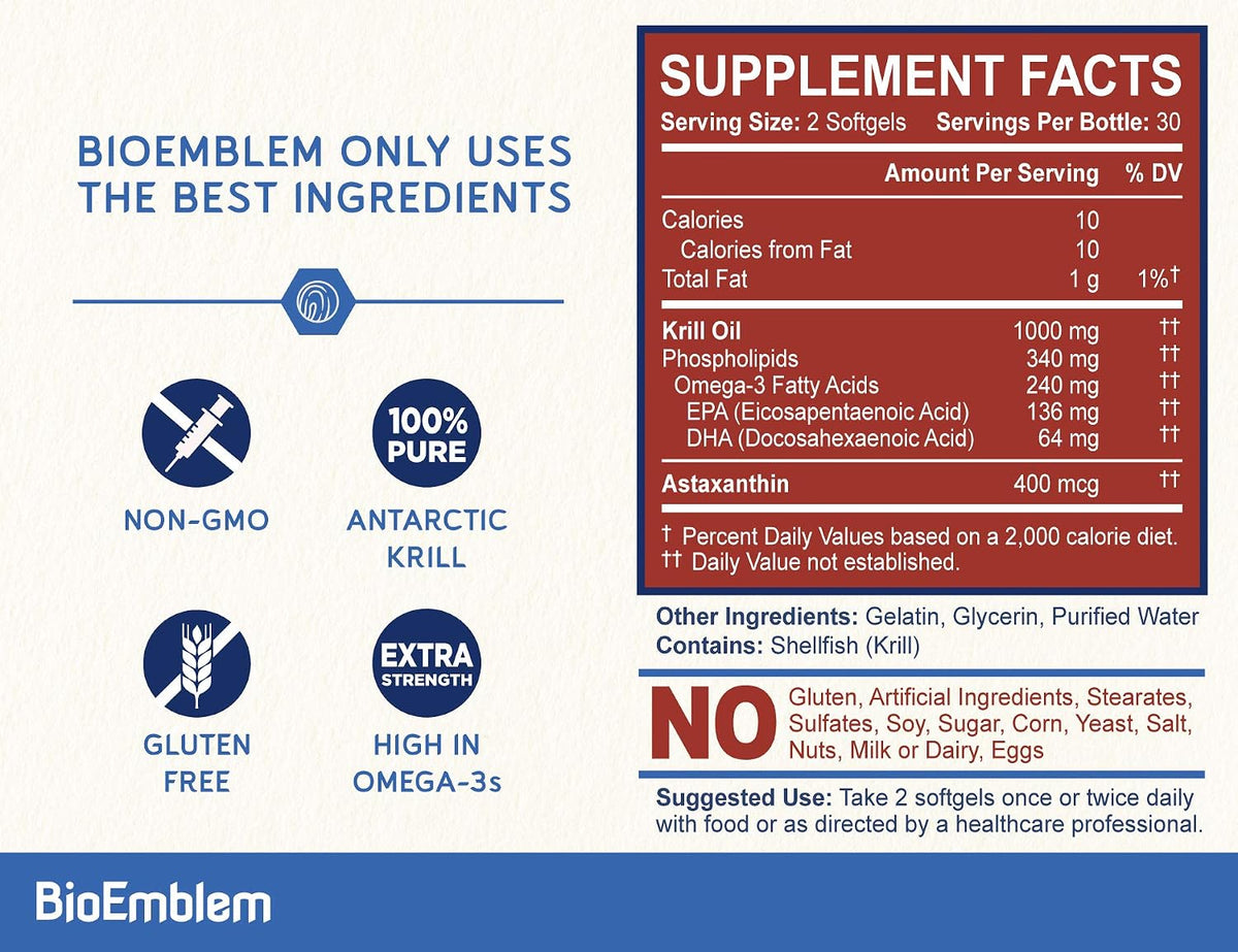BioEmblem Triple Magnesium Complex and Antarctic Krill Oil, Supports Sleep and Brain Health, Heart and Joint Health, Promotes Cardiovascular Health, and Supports Relaxation