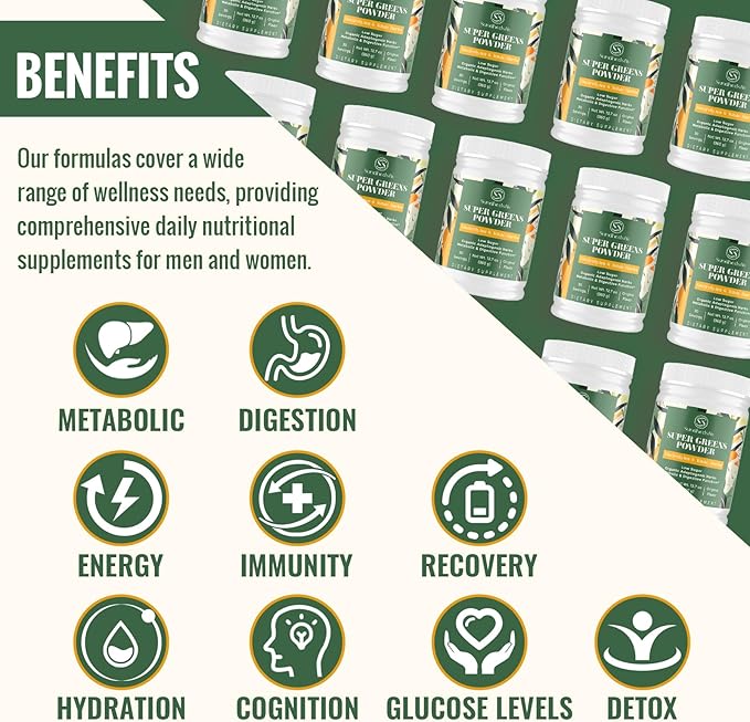 Super Greens Powder Superfood + Electrolytes & Tonic Herbs | Organic Greens, Shilajit, Adaptogens, Antioxidants, Preobiotic & Probiotic & Postbiotic| for Energy, Gut & Immune| Unflavored - 30 Servings Sundhedsliv buy supplements Au