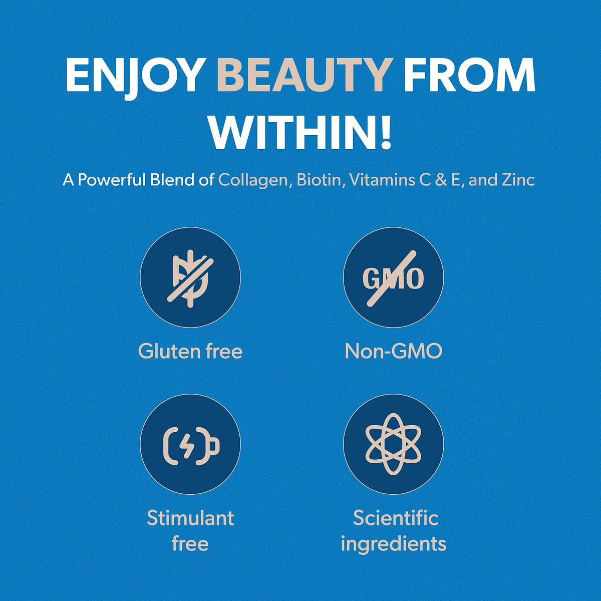 BIOMA Hair, Skin & Nails Beauty Gummies - Supports Growth & Strength with Biotin, Collagen, Zinc & Vitamins C & D - Gluten-Free - 60 Gummies (30-Day Supply)