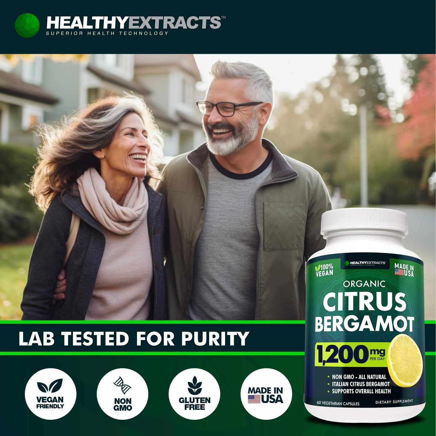 Citrus Bergamot Supplement β 150:1 Extract, 1200mg per Serving, 70% Polyphenols, Italian Sourced, 60 Count, 1 Month Supply, Made in the USA