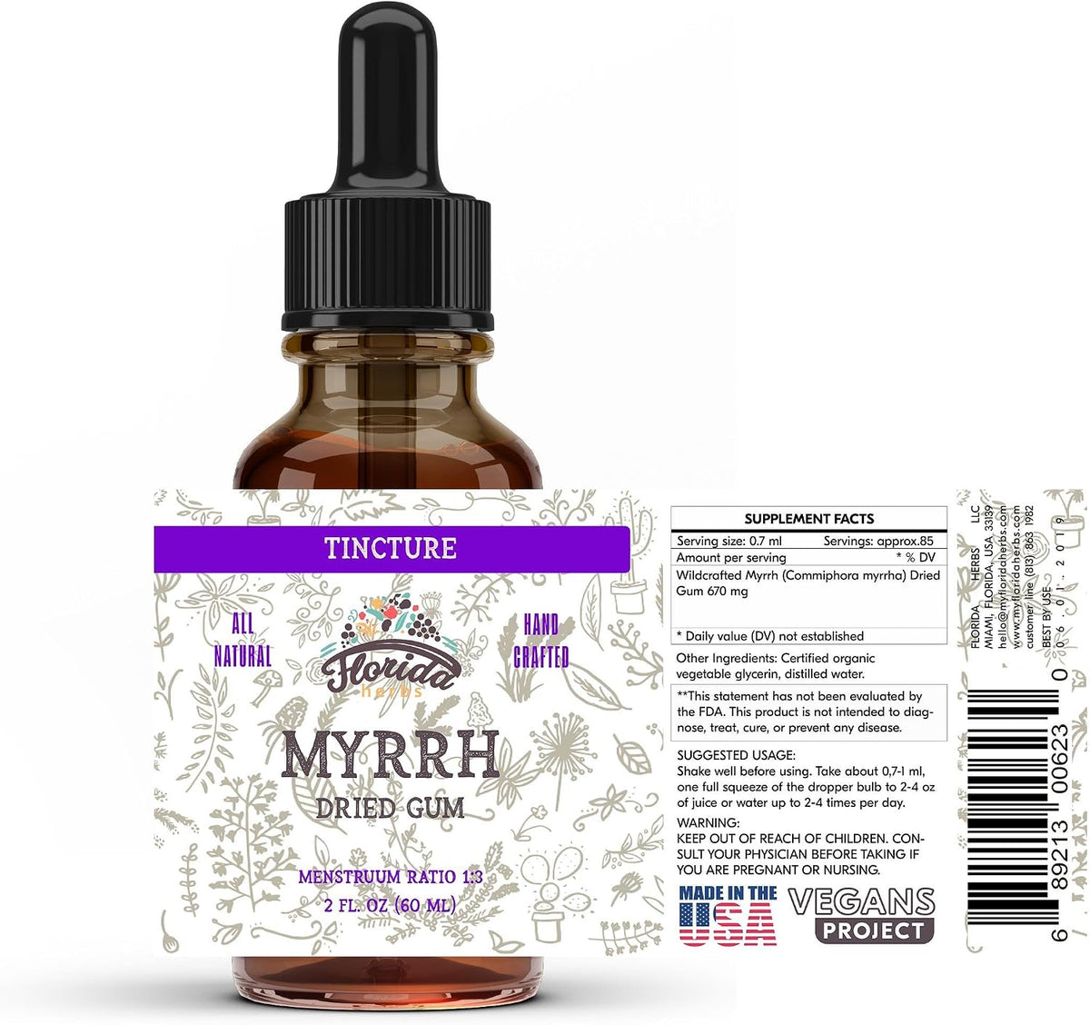 Myrrh Tincture, Myrrh Extract (Commiphora myrrha) for Indigestion - Non-GMO in Cold-Pressed Organic Vegetable Glycerin 670 mg, Supplements 670 mg