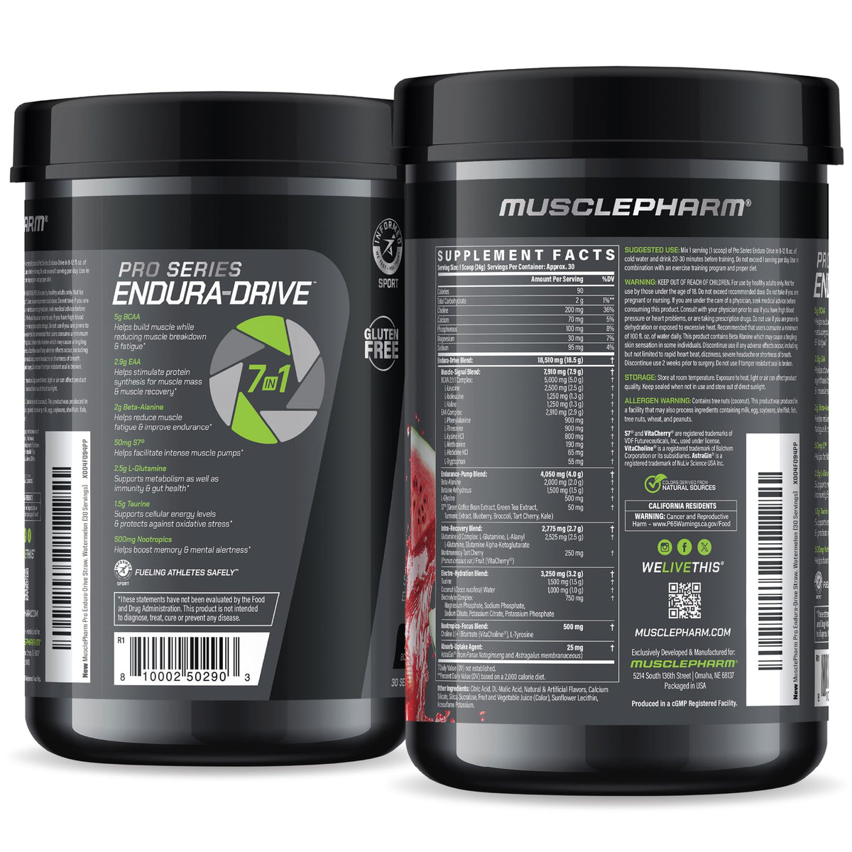 MusclePharm Pro Series ENDURA-DRIVE Pro-Grade Amino Acids Complex with Nootropics | Stim Free Intra Workout & Pre Workout Powder for Endurance & Recovery | Strawberry Watermelon, 1.6 lbs, 30 Servings