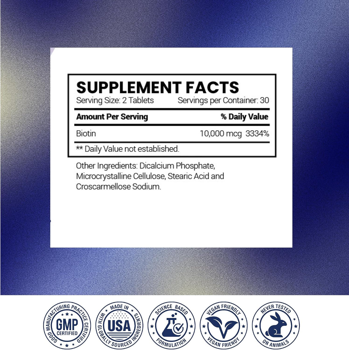 Research Verified Biotin – Pure Extra Strength Biotin 10000mcg – Hair Skin and Nails Vitamin – Third-Party Tested, Made in USA – 60 Vegan Tablets