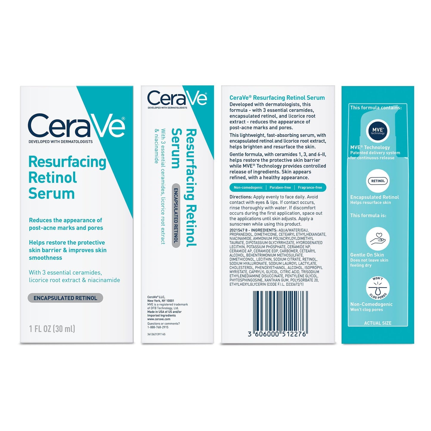 CeraVe Resurfacing Retinol Serum For Post Acne Marks, Formulated With Licorice Root Extract & Niacinamide, Brightening Serum & Pore Minimizer For Face,