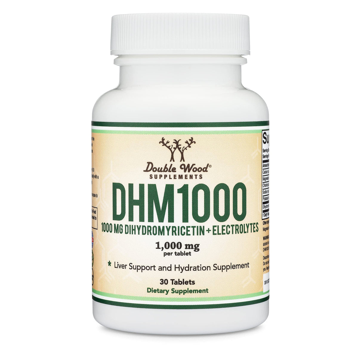 DHM1000 Dihydromyricetin (DHM) Tablets - Most Powerful DHM Supplement on The Market - 1,000mg per Capsule (30 Count) Enhanced with Electrolytes for Hydration and Liver Support by Double Wood
