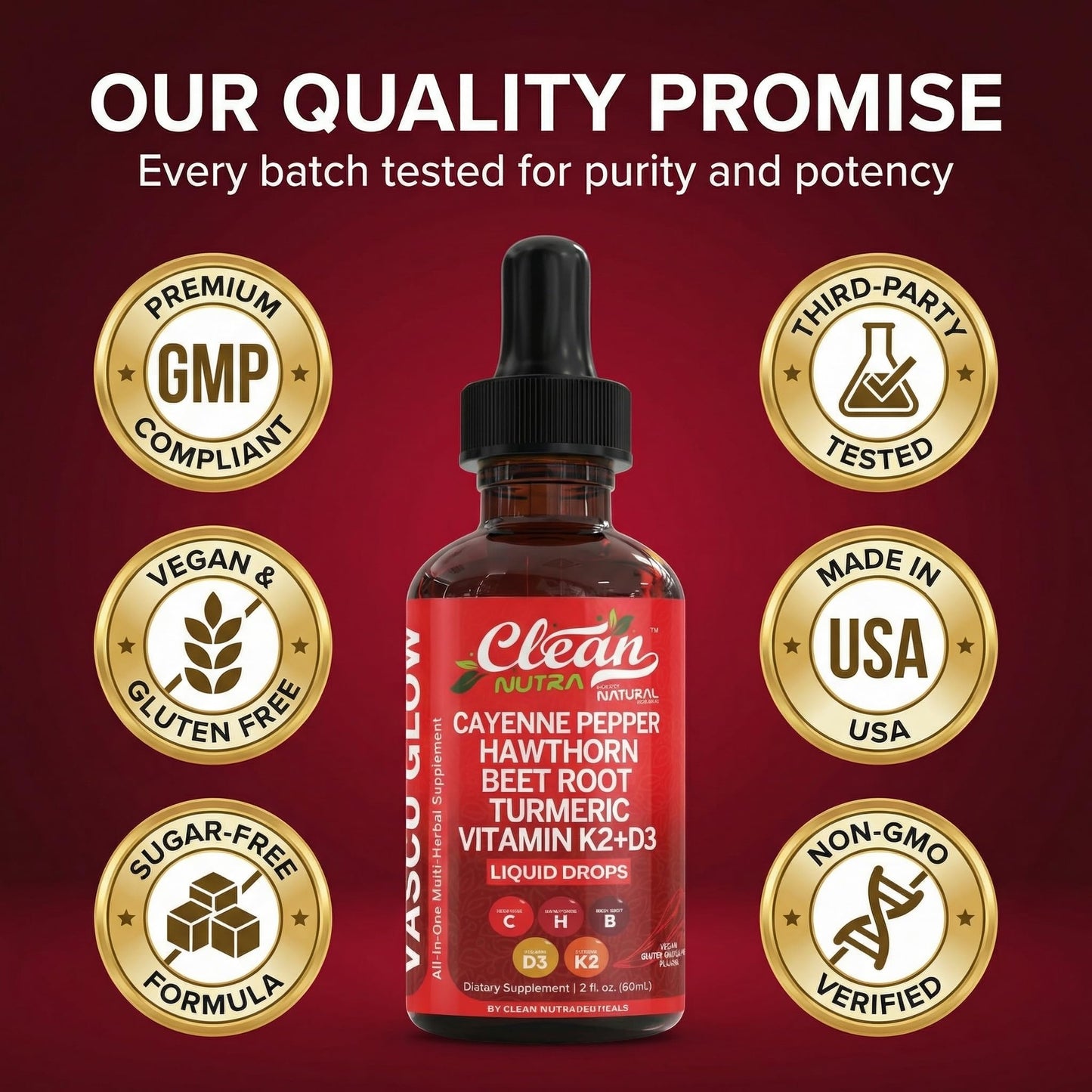 Clean Nutra Cayenne Pepper Drops Supplement Liquid + Hawthorn Berry, Vitamin D3 K2 Beet Root Powder, Ceylon Cinnamon, Turmeric Curcumin, Organic Panax Ginseng, Berberine Extract 1 Pack Clean Nutraceuticals buy supplements Au