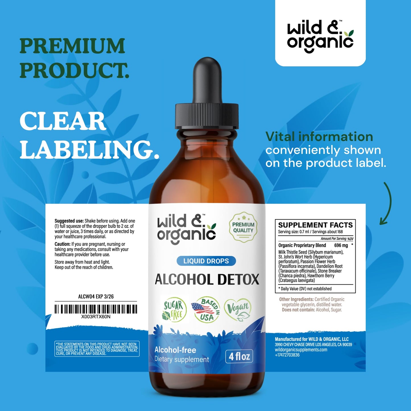 Wild & Organic Alcohol Detox Drops - Liver & Kidney Cleanse with Milk Thistle, Chanca Piedra Stone Breaker - Anti Alcohol Complex for Liver Cleanse Detox